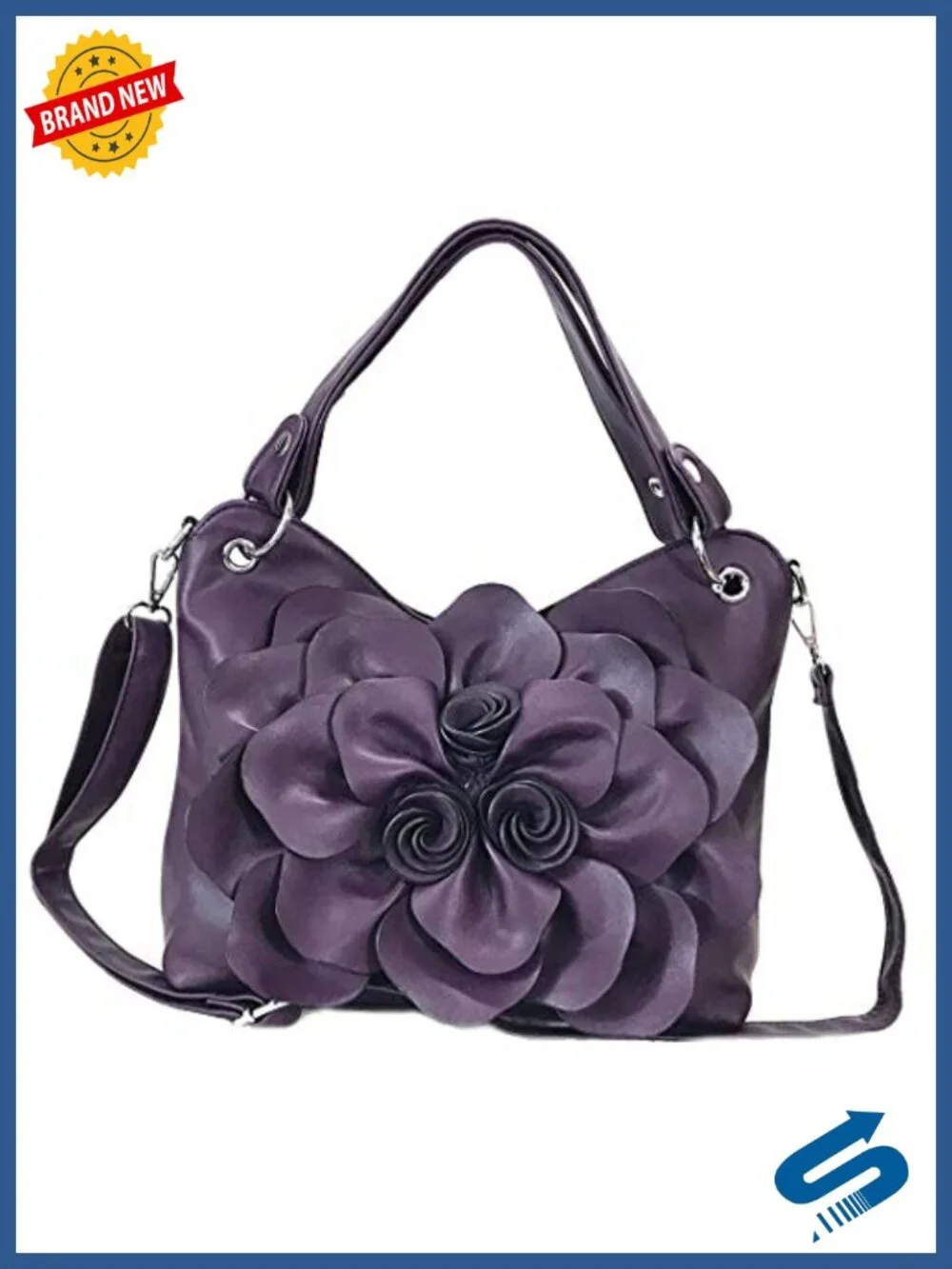 Synthetic Leather Large Flower Hobo Crossbody Bag with Zipper Pockets